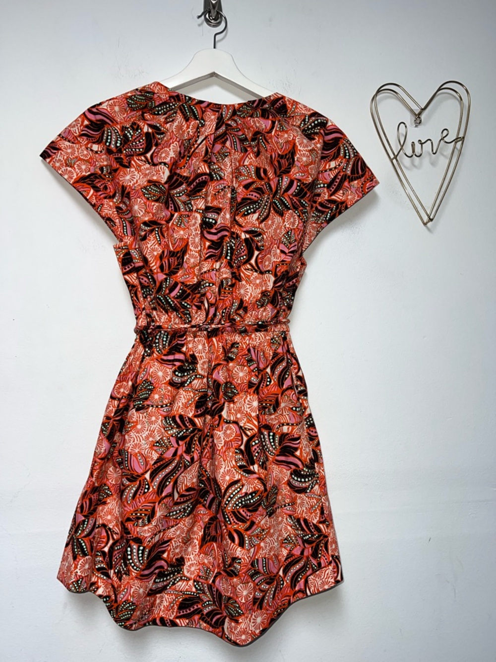 A.L.C. Alice dress orange-Pink Print V-Neck Drawstring Mini Dress size 4 - Picture 7 of 11